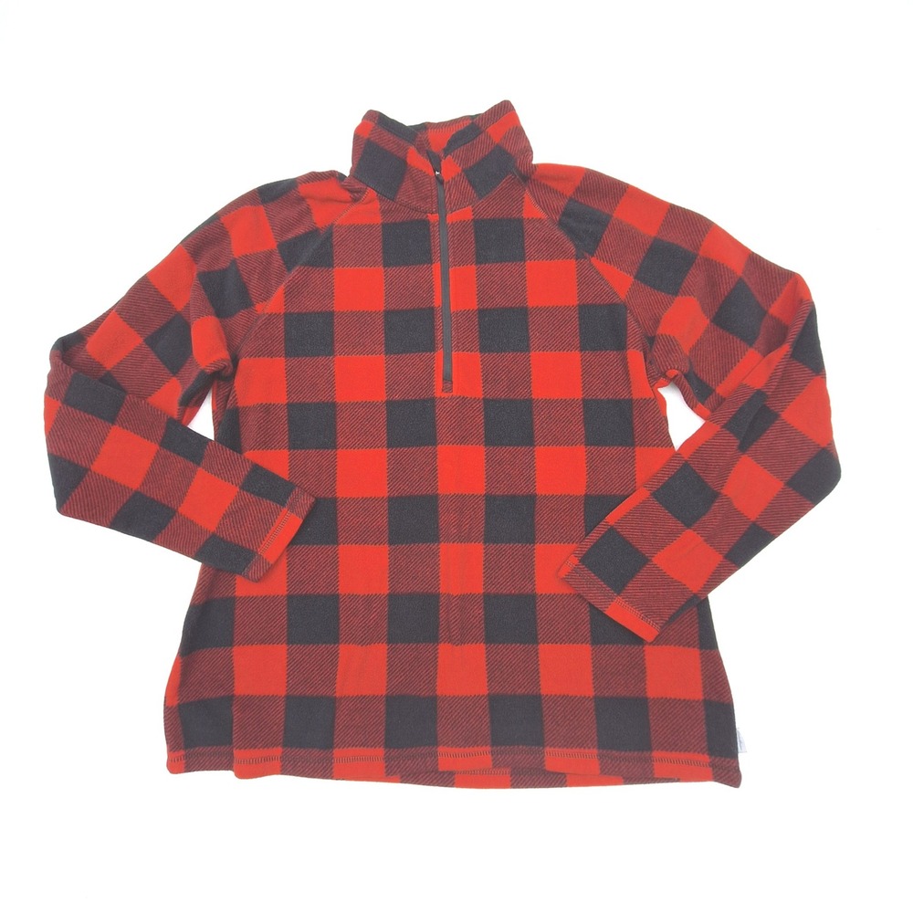 Eddie Bauer Fleece Pullover Womens Large Red Buffalo Plaid Quarter Zip D3159103